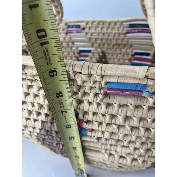 Vintage Large Straw Raffia Tote Handbag Colorful Rattan Woven Bag - Picture 11 of 13